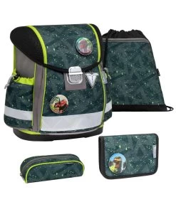 BELMIL Schulranzen Set Green Splash Dino Inkl. Patch-Set