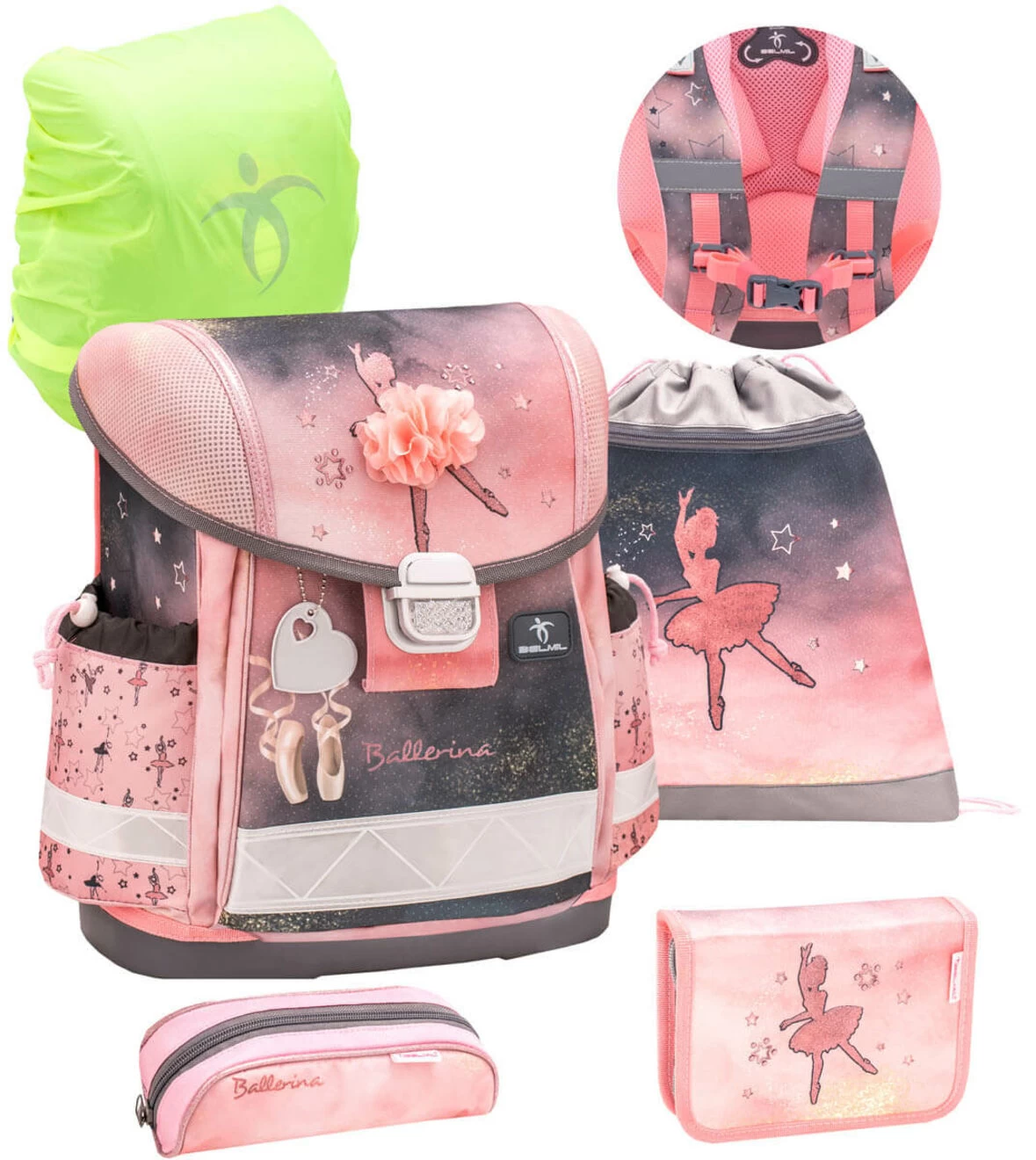 BELMIL Schulranzen Set Classy Ballerina Black Pink Inkl. Regenschutz