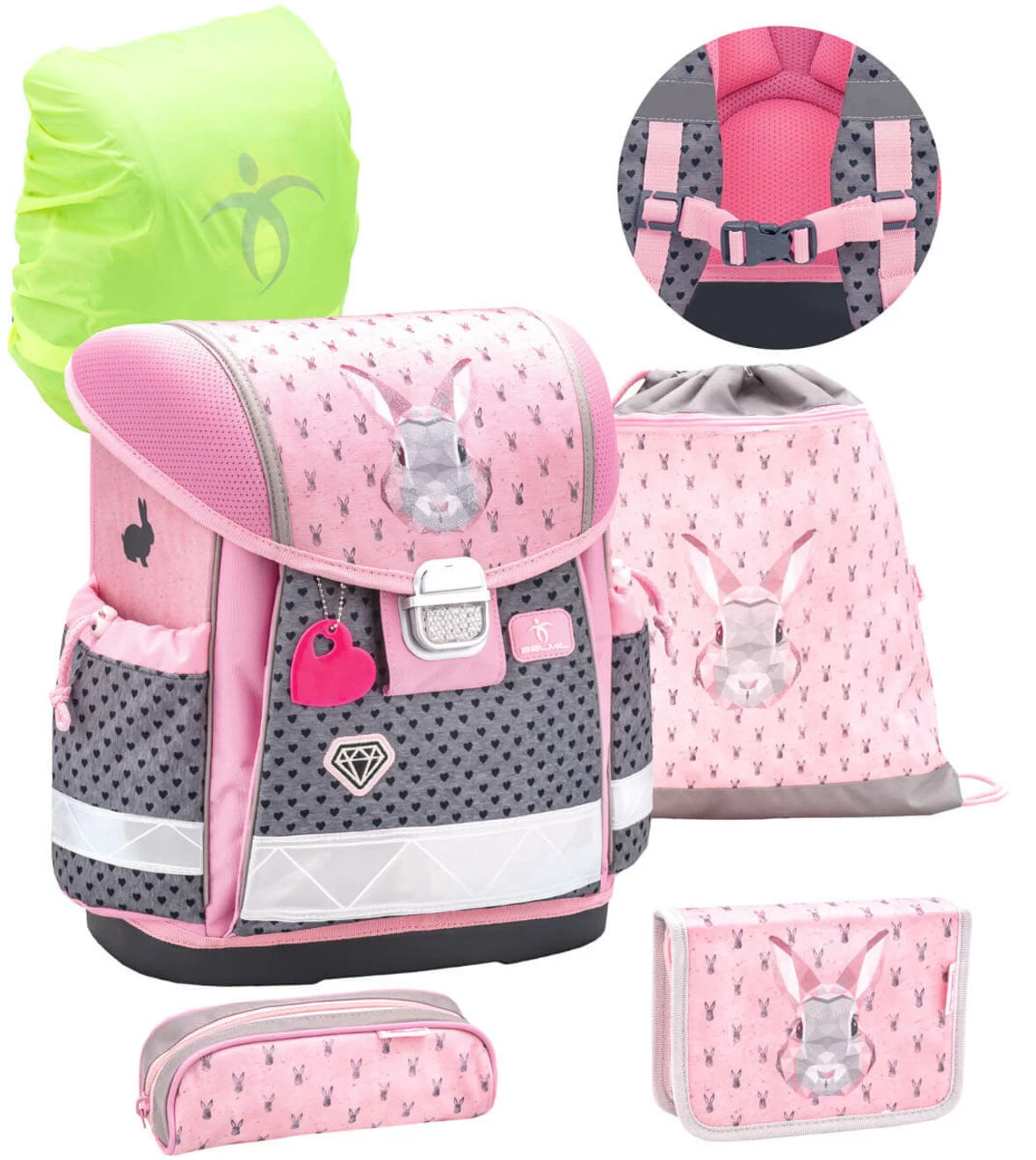 BELMIL Schulranzen Set Classy Bunny Inkl. Regenschutz