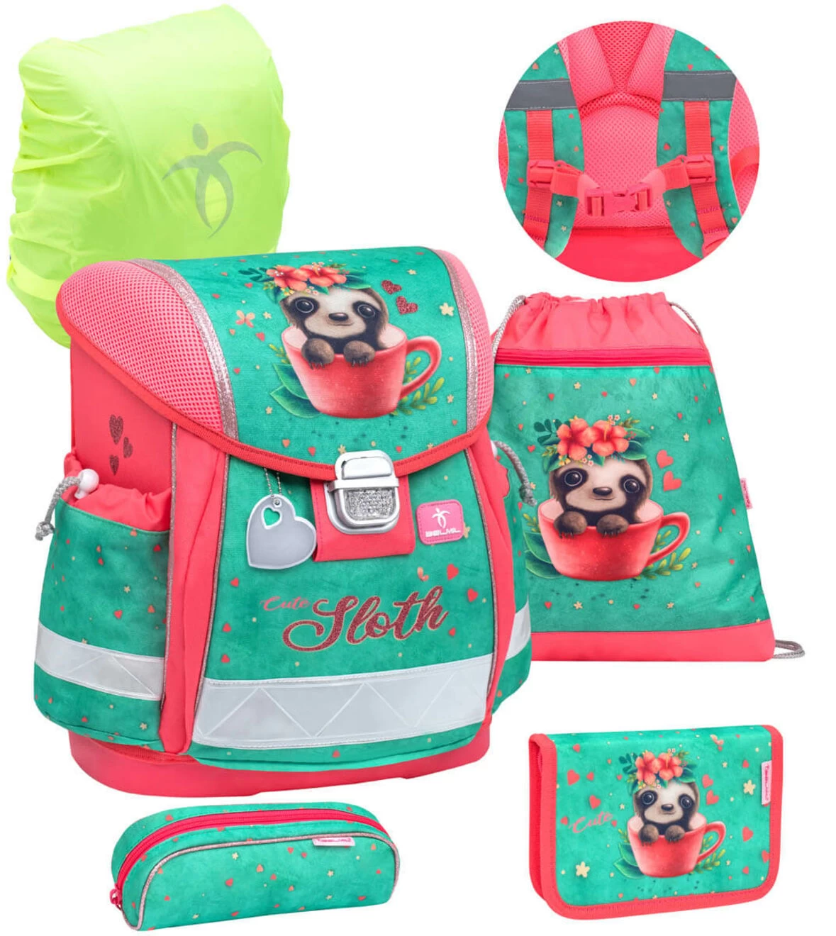 BELMIL Schulranzen Set Classy Cute Sloth Inkl. Regenschutz