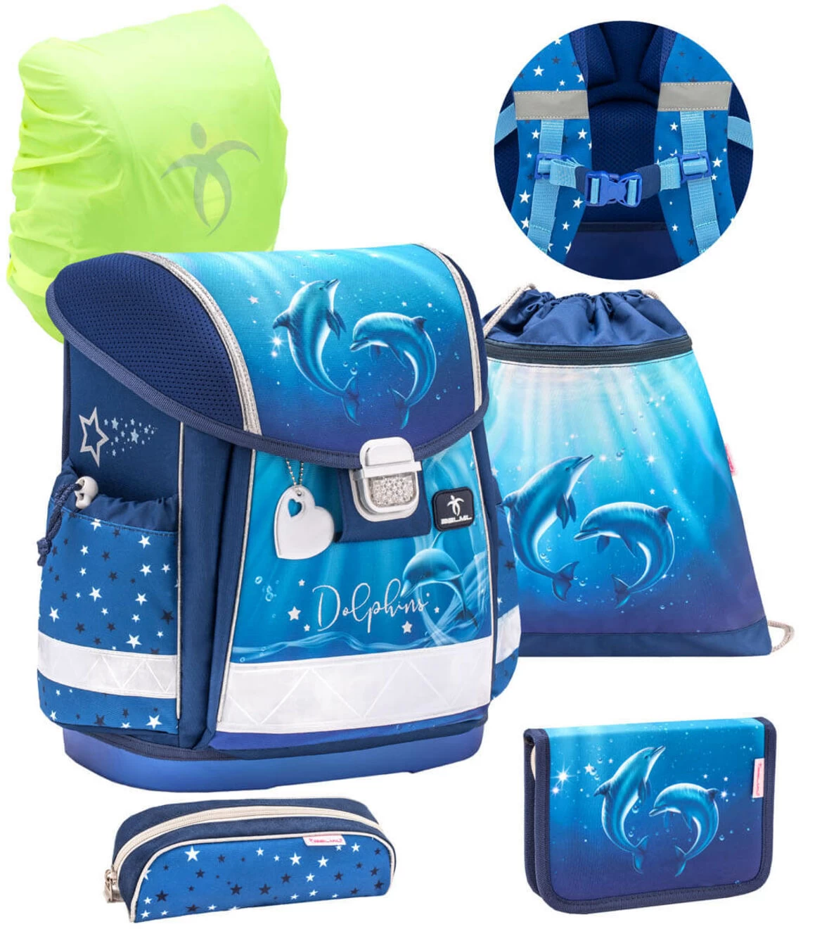 BELMIL Schulranzen Set Classy Dolphins Inkl. Regenschutz