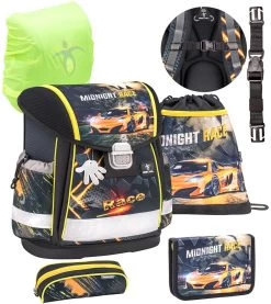 BELMIL Schulranzen Set Classy Midnight Race Inkl. Regenschutz