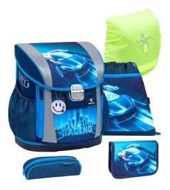 BELMIL Schulranzen Set Customize-Me Racing Blue Neon Mit Regenschutz