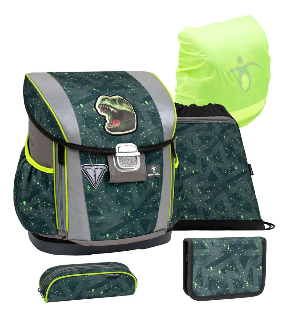 BELMIL Schulranzen Set Customize-Me T-rex Roar Mit Regenschutz