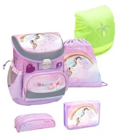 BELMIL Schulranzen Set Mini-Fit 5 Tlg. Rainbow Unicorn Mit Regenschutz