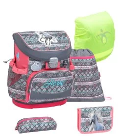 BELMIL Schulranzen Set Mini-Fit Horse Aruba Blue Mit Regenschutz