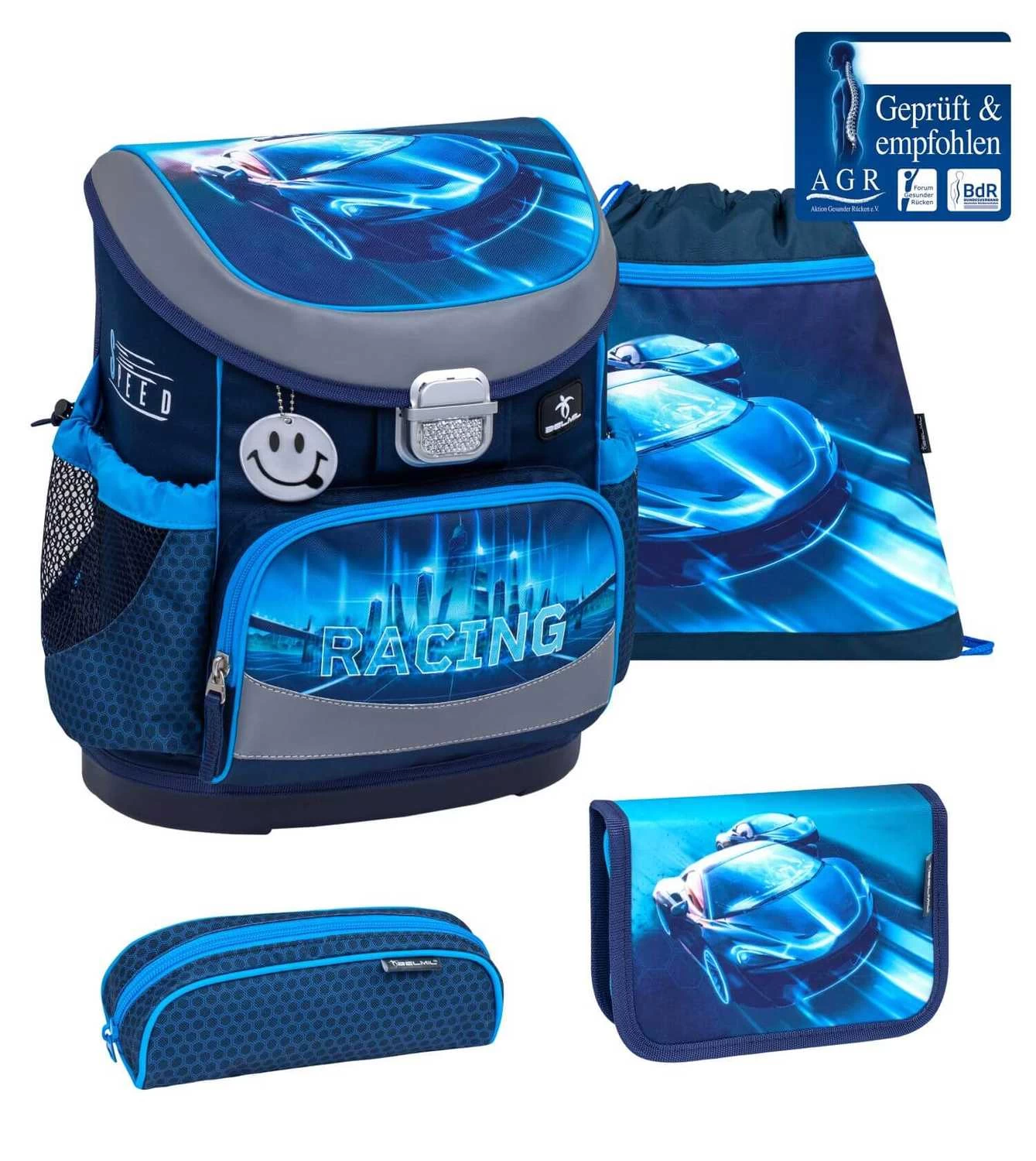 BELMIL Schulranzen Set Mini-Fit Racing Blue Neon Mit Regenschutz – Bild 2