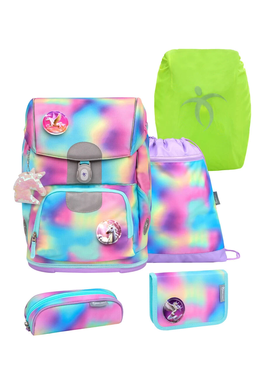 BELMIL Schulranzen Set Motion Rainbow Color Mit Regenschutz
