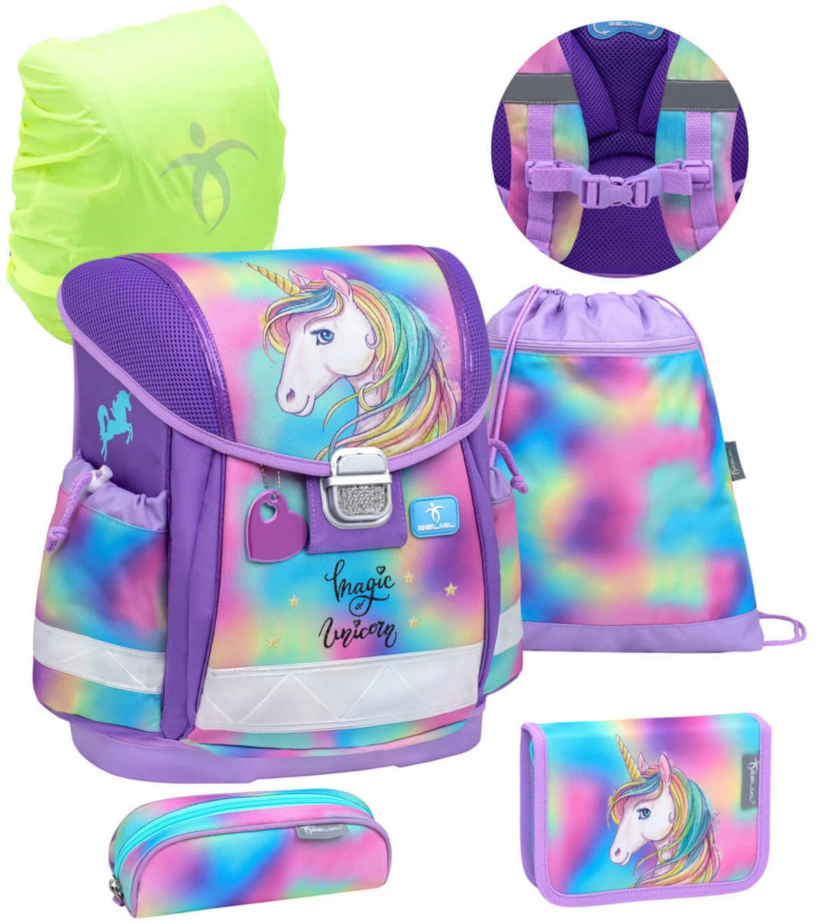 BELMIL Schulranzen Set Rainbow Color Inkl. Regenschutz